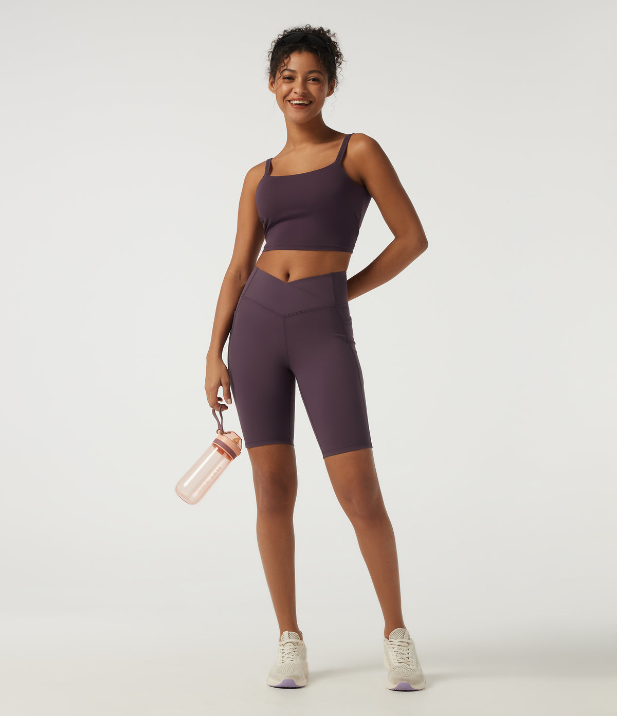 Speedwave High Waisted Crossover Tummy Control Skinny Training Biker Shorts 9" with Pockets — Dusky Evening purple — view 7