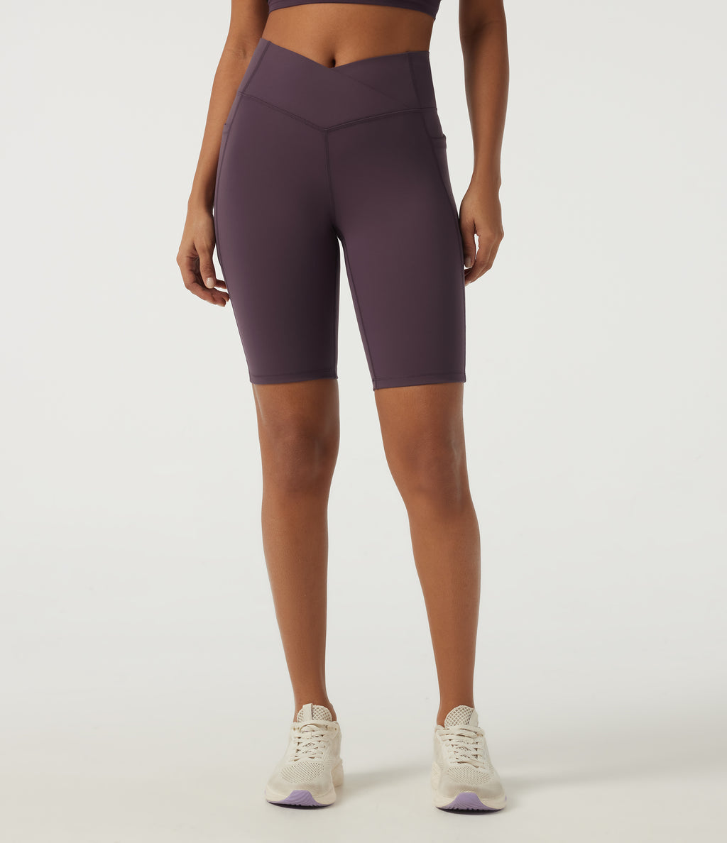 Speedwave High Waisted Crossover Tummy Control Skinny Training Biker Shorts 9" with Pockets — Dusky Evening purple — view 3