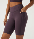 Speedwave High Waisted Crossover Tummy Control Skinny Training Biker Shorts 9" with Pockets — Dusky Evening purple — view 4