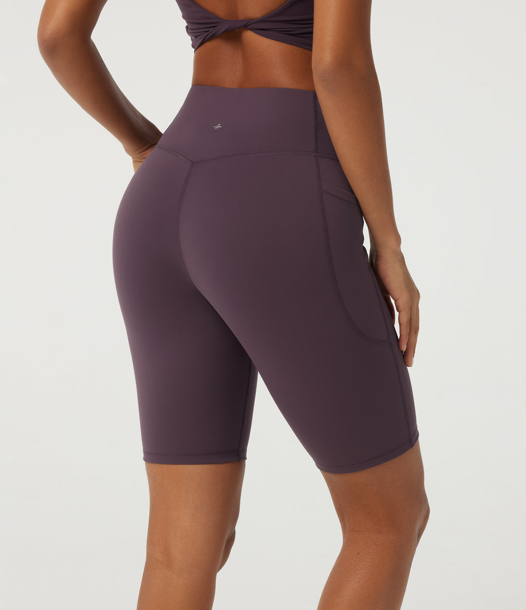 Speedwave High Waisted Crossover Tummy Control Skinny Training Biker Shorts 9" with Pockets — Dusky Evening purple — view 5