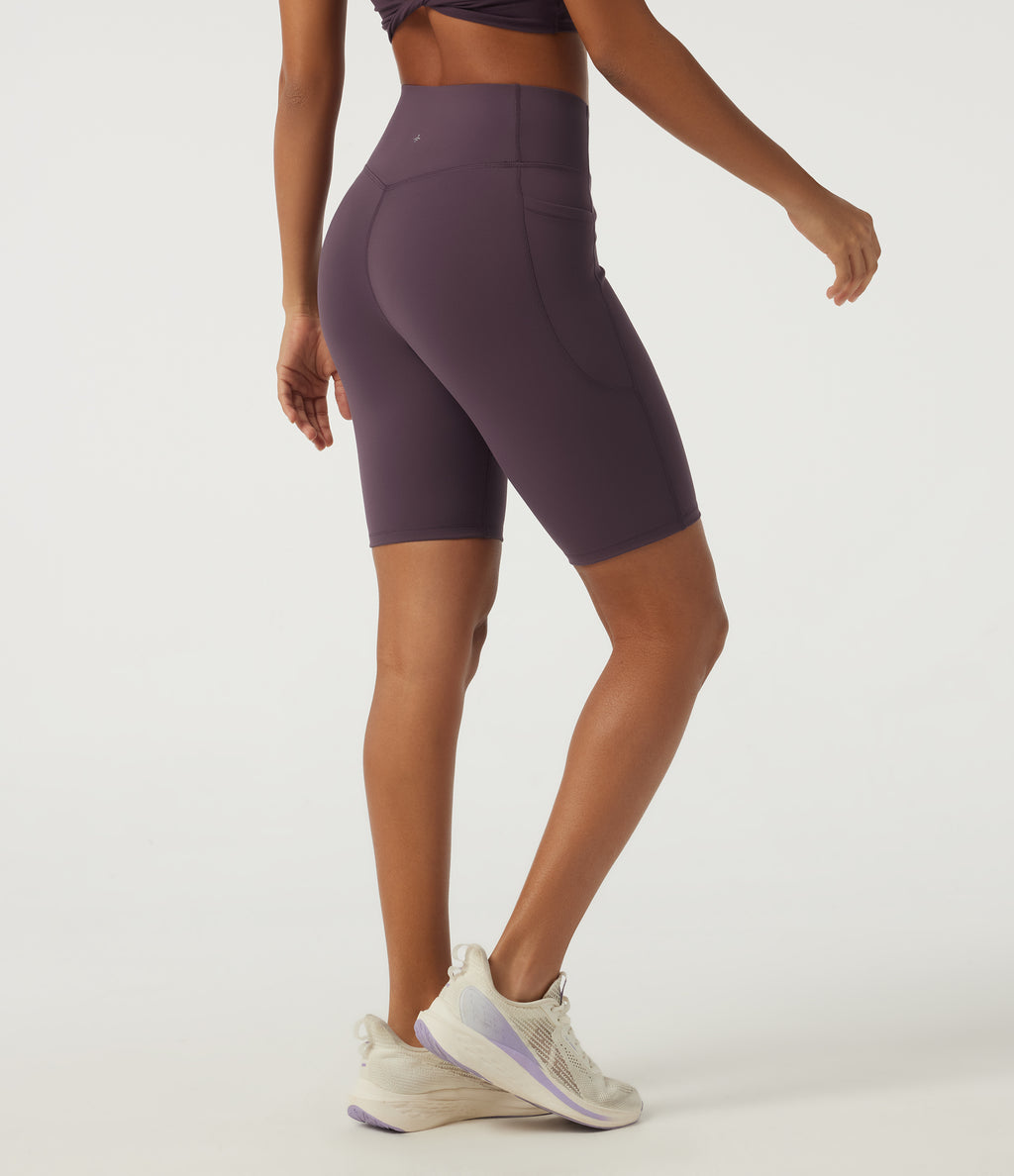 Speedwave High Waisted Crossover Tummy Control Skinny Training Biker Shorts 9" with Pockets — Dusky Evening purple — view 2