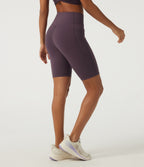 Speedwave High Waisted Crossover Tummy Control Skinny Training Biker Shorts 9" with Pockets — Dusky Evening purple — view 2
