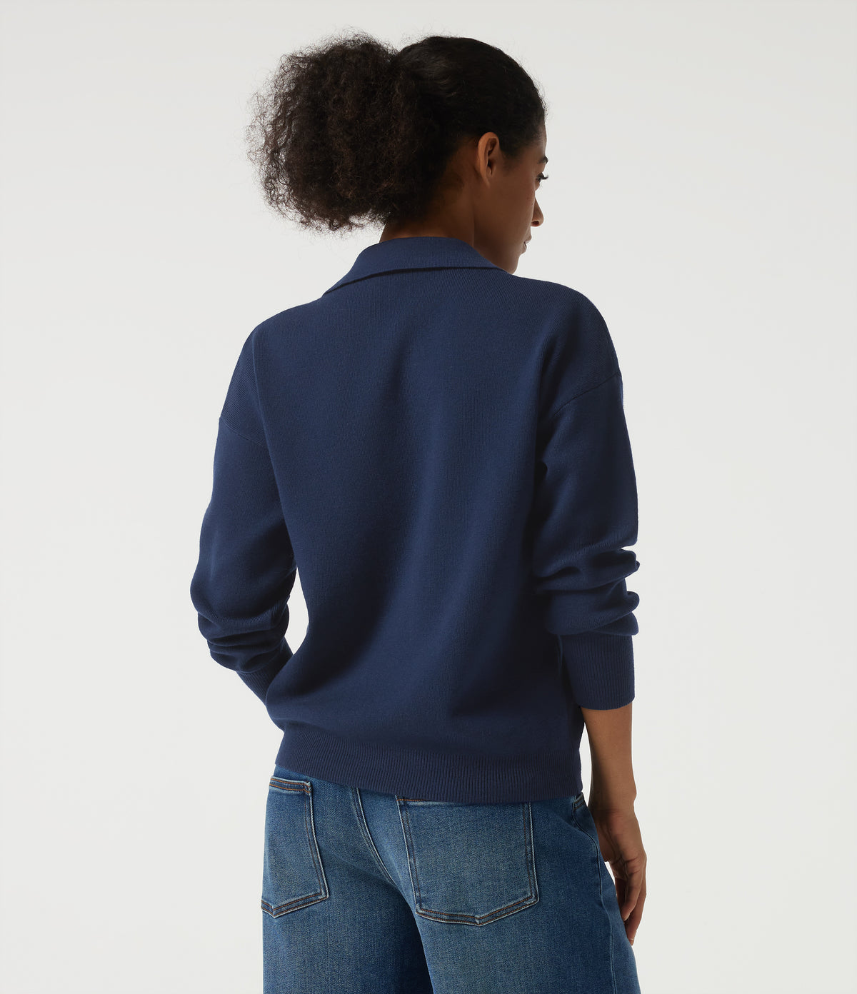 Lapel Collar Long Sleeve Work Cardigan — Nightfall Blue — view 2