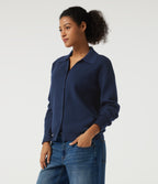 Lapel Collar Long Sleeve Work Cardigan — Nightfall Blue — view 3