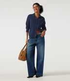 Lapel Collar Long Sleeve Work Cardigan — Nightfall Blue — view 6