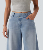 High Waisted Barrel Leg Casual Jeans with Pockets — Ice Water Denim — view 4