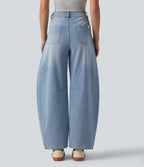 High Waisted Barrel Leg Casual Jeans with Pockets — Ice Water Denim — view 2