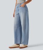 High Waisted Barrel Leg Casual Jeans with Pockets — Ice Water Denim — view 3