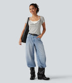 High Waisted Barrel Leg Casual Jeans with Pockets — Ice Water Denim — view 8