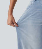 High Waisted Barrel Leg Casual Jeans with Pockets — Ice Water Denim — view 7