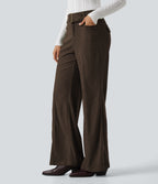 Mid Rise Bootcut Buckle Corduroy Casual Trousers with Pockets — Demitasse — view 3