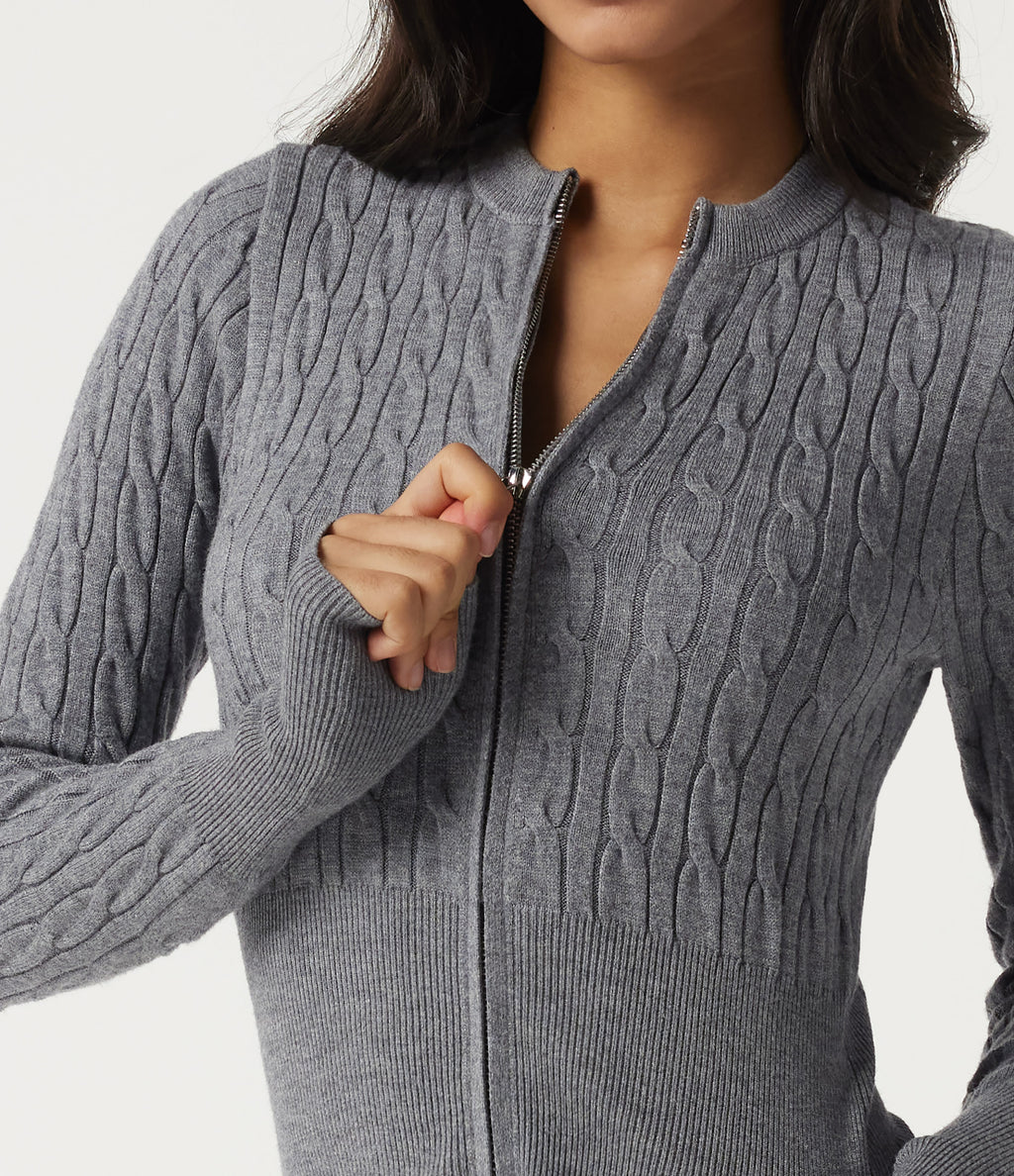 Round Neck Long Sleeve Casual Sweater — Gray Contours — view 5