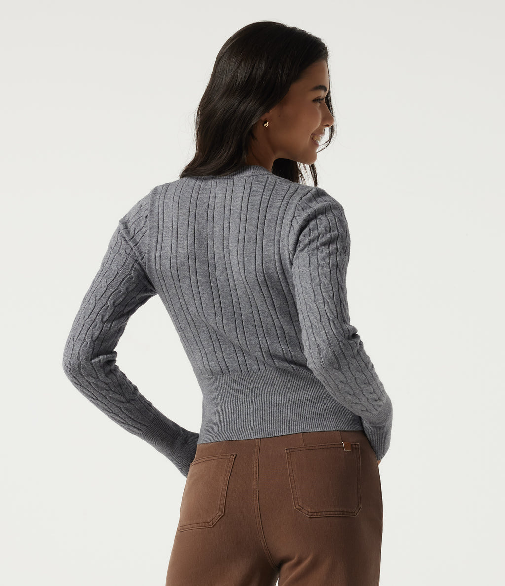 Round Neck Long Sleeve Casual Sweater — Gray Contours — view 2