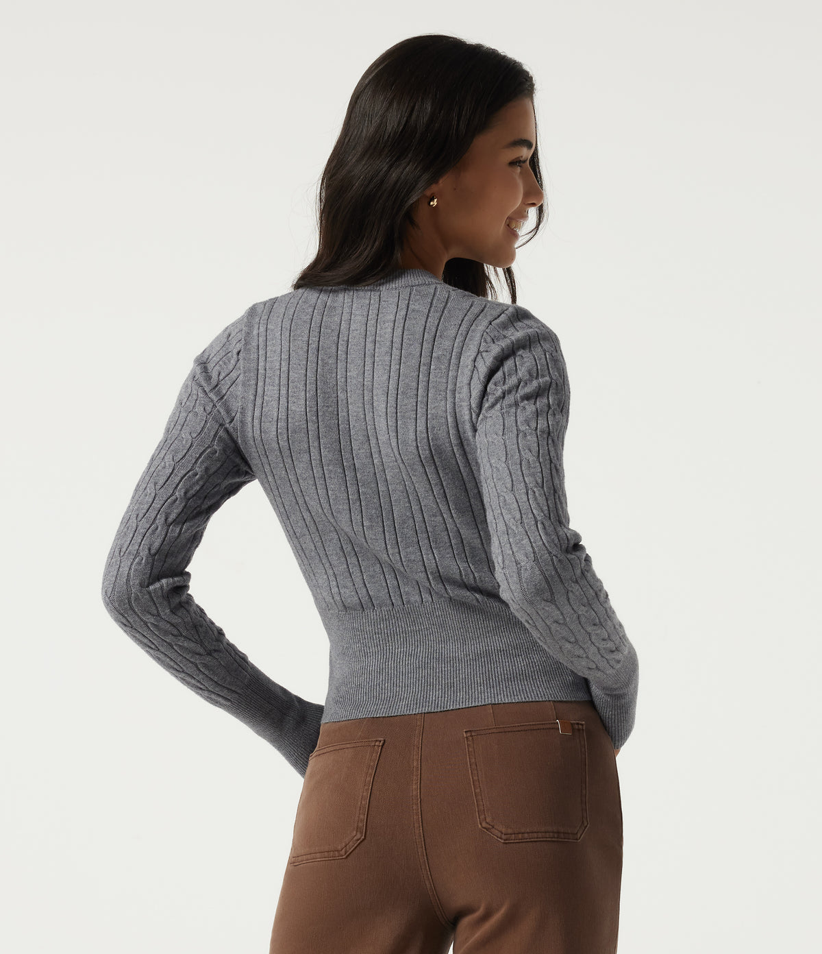 Round Neck Long Sleeve Casual Sweater — Gray Contours — view 2