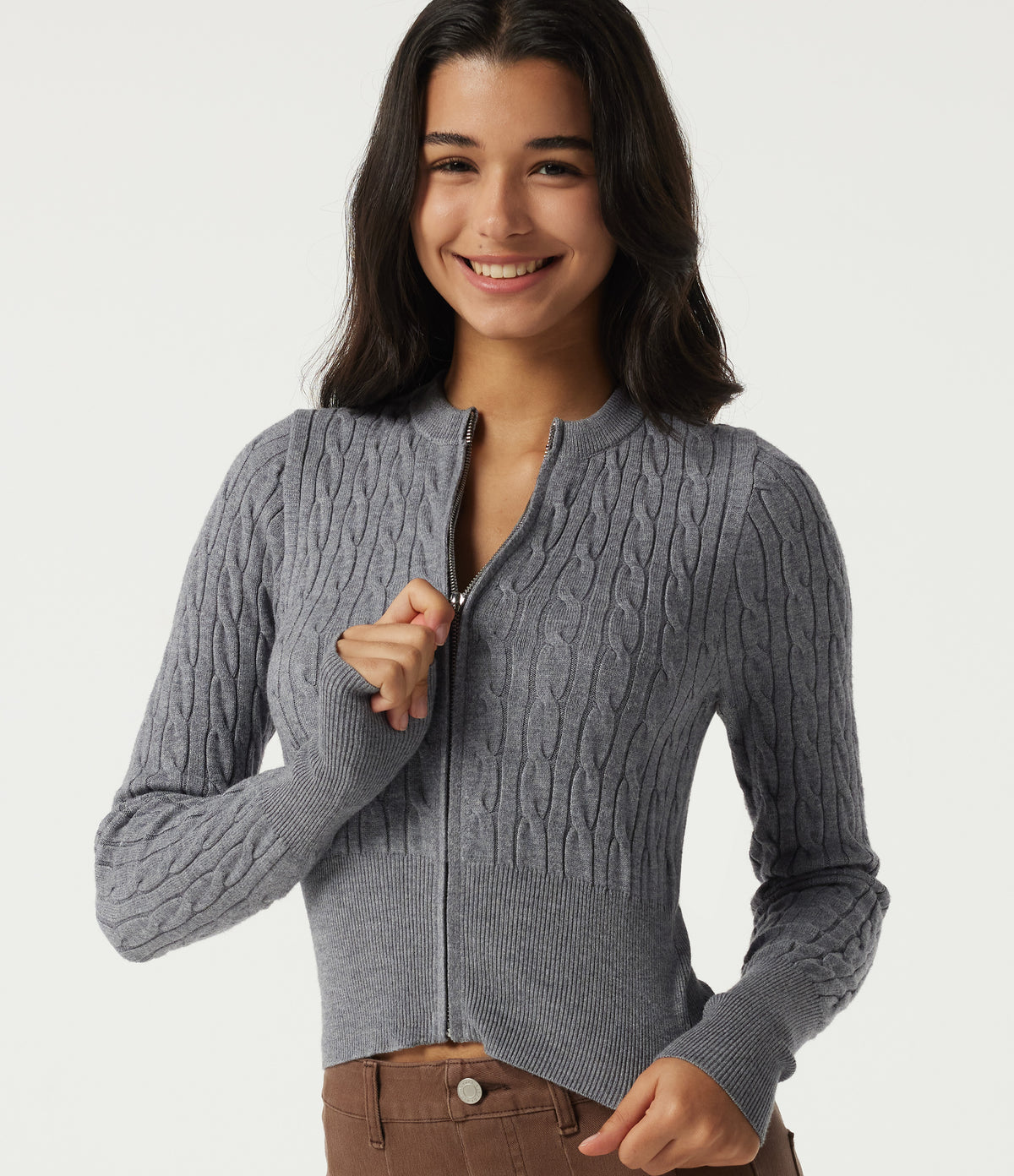 Round Neck Long Sleeve Casual Sweater — Gray Contours — view 1