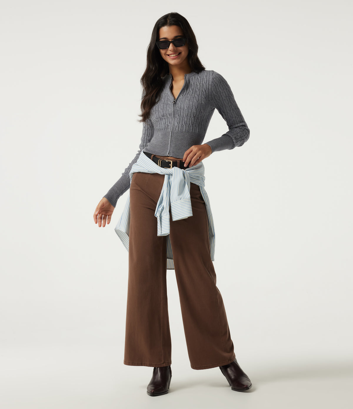 Round Neck Long Sleeve Casual Sweater — Gray Contours — view 7