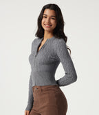 Round Neck Long Sleeve Casual Sweater — Gray Contours — view 3