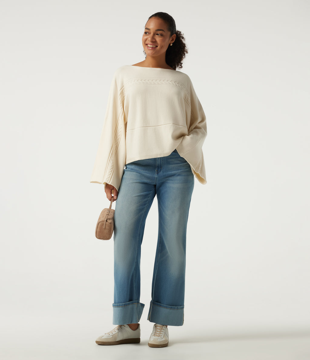 Boat Neck Long Bell Long Sleeve Casual Sweater — Turtledove — view 6