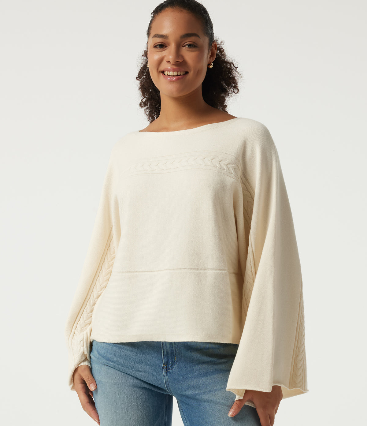 Boat Neck Long Bell Long Sleeve Casual Sweater — Turtledove — view 4