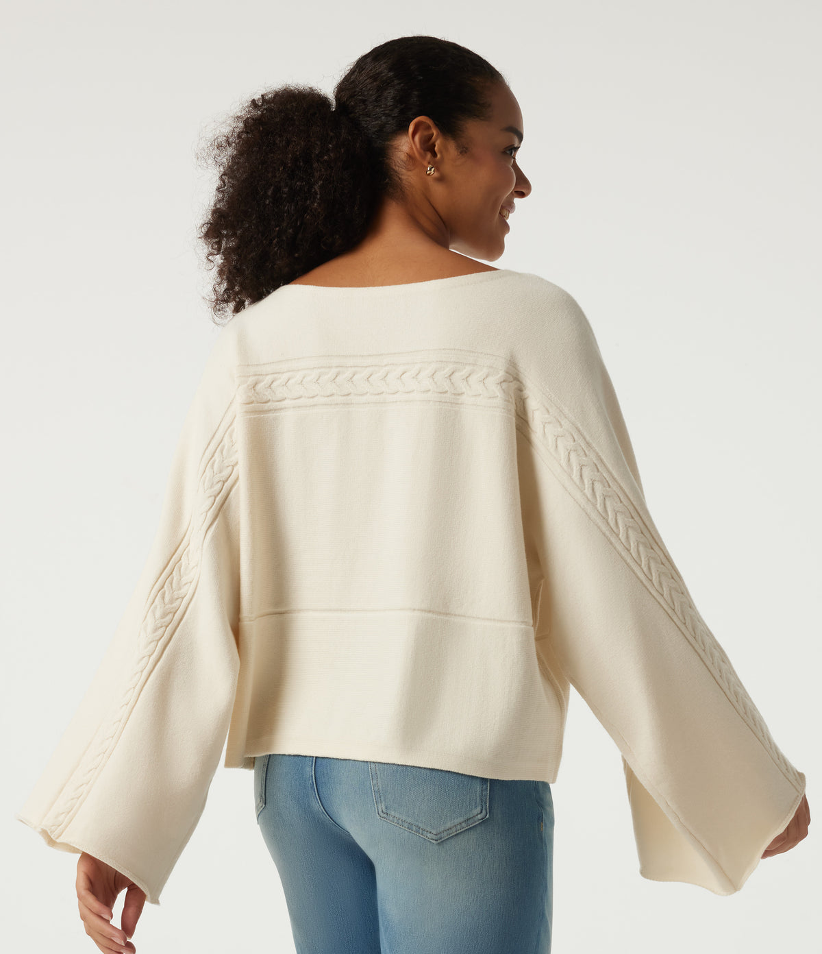 Boat Neck Long Bell Long Sleeve Casual Sweater — Turtledove — view 2