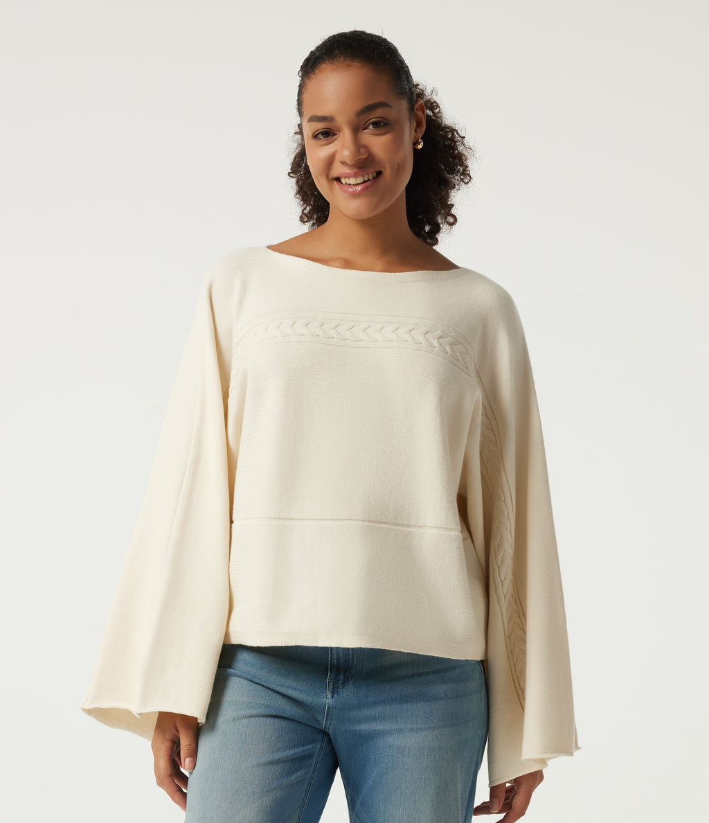 Boat Neck Long Bell Long Sleeve Casual Sweater — Turtledove — view 1