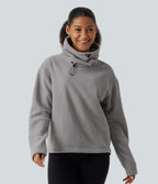 High Neck Drawstring Long Sleeve Gathered Hem Fleece Casual Sweatshirt — Absorption — view 4