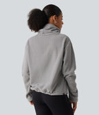 High Neck Drawstring Long Sleeve Gathered Hem Fleece Casual Sweatshirt — Absorption — view 2