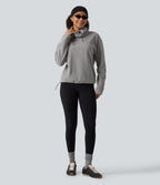 High Neck Drawstring Long Sleeve Gathered Hem Fleece Casual Sweatshirt — Absorption — view 7