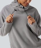 High Neck Drawstring Long Sleeve Gathered Hem Fleece Casual Sweatshirt — Absorption — view 5