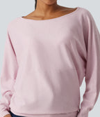 Boat Neck Long Sleeve Casual Sweater — Lilac Ash — view 5