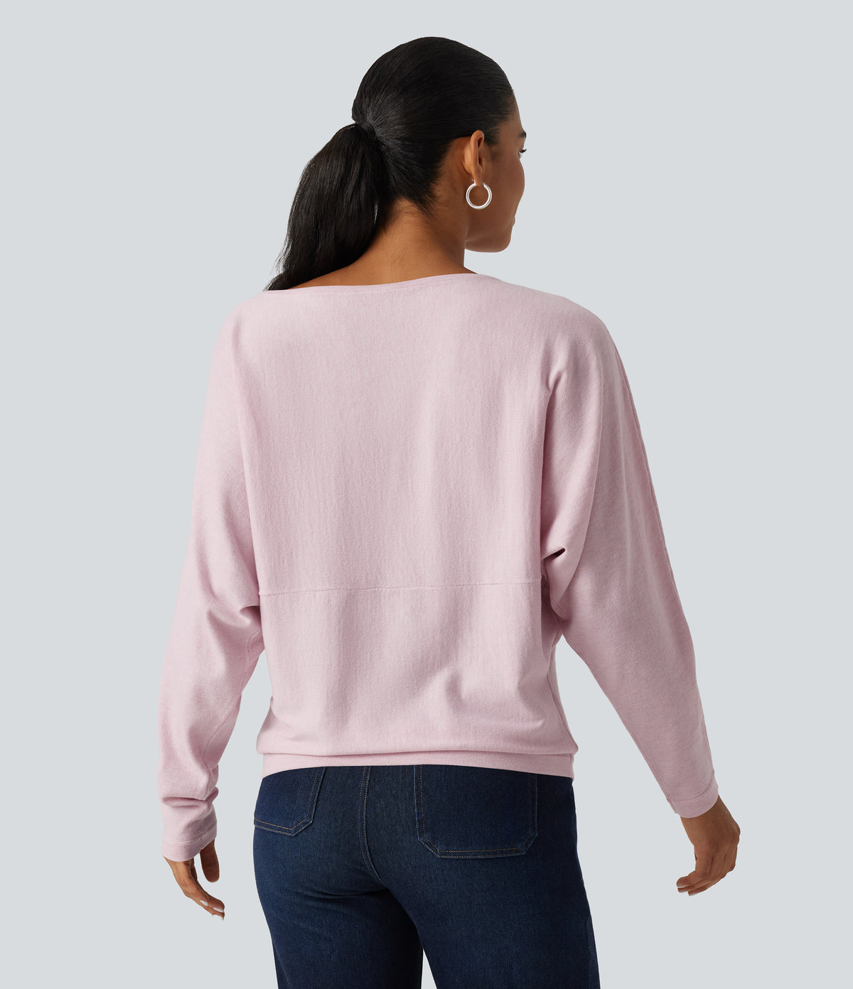 Boat Neck Long Sleeve Casual Sweater — Lilac Ash — view 2
