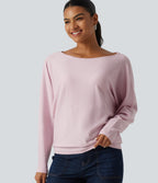 Boat Neck Long Sleeve Casual Sweater — Lilac Ash — view 4