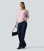 Boat Neck Long Sleeve Casual Sweater — Lilac Ash — view 7