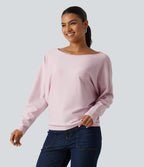 Boat Neck Long Sleeve Casual Sweater — Lilac Ash — view 3