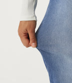 High Waisted Barrel Leg Casual Cotton Jeans with Pockets — Estate Blue Denim — view 6