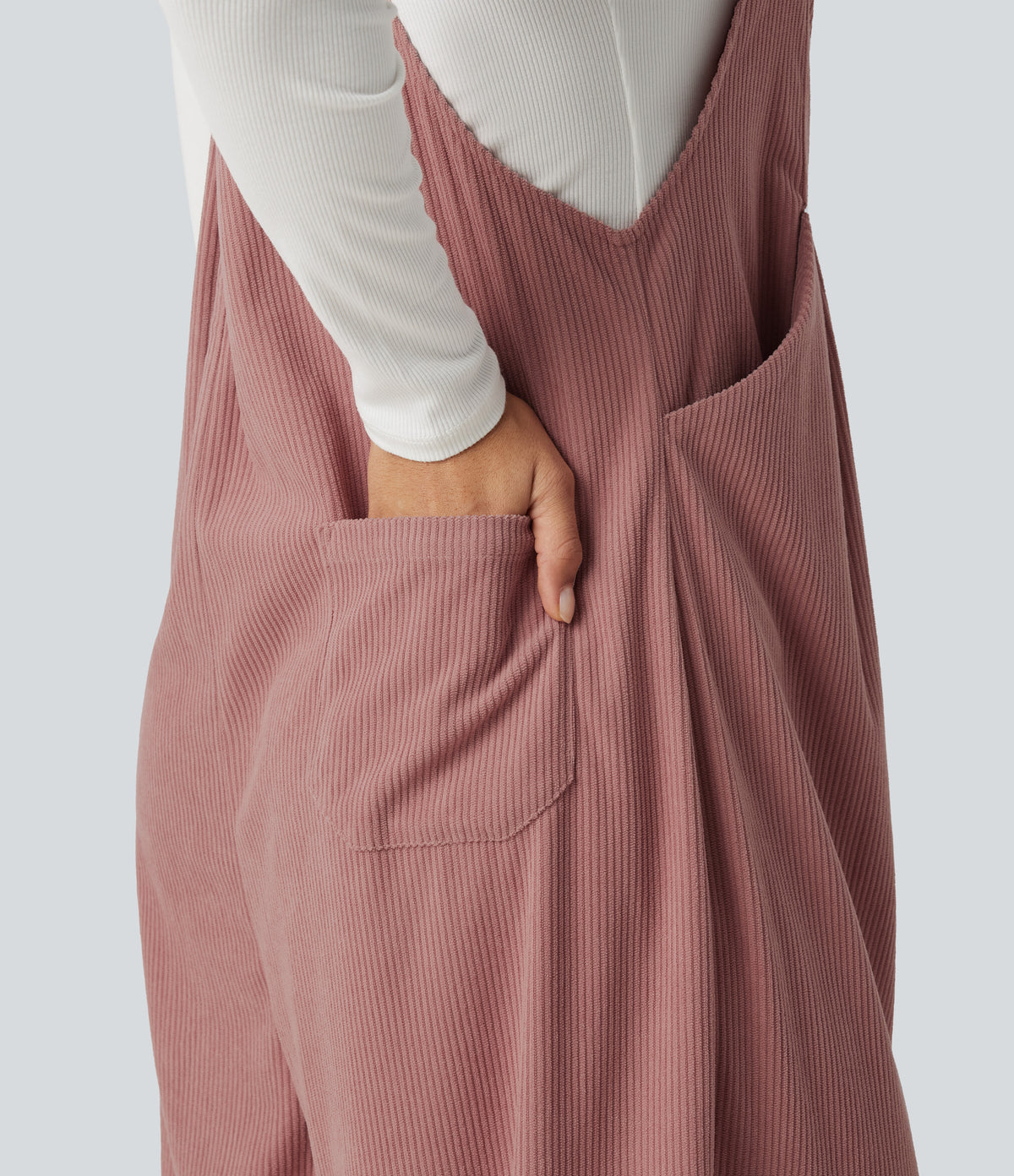 Sleeveless Pleated Corduroy Casual Dungarees with Pockets — Desert Sand — view 5