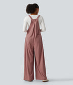 Sleeveless Pleated Corduroy Casual Dungarees with Pockets — Desert Sand — view 2