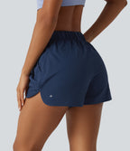 High Waisted Drawstring Workout Shorts 3" with Pockets — Deep Sapphire — view 5