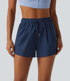High Waisted Drawstring Workout Shorts 3" with Pockets — Deep Sapphire — view 1