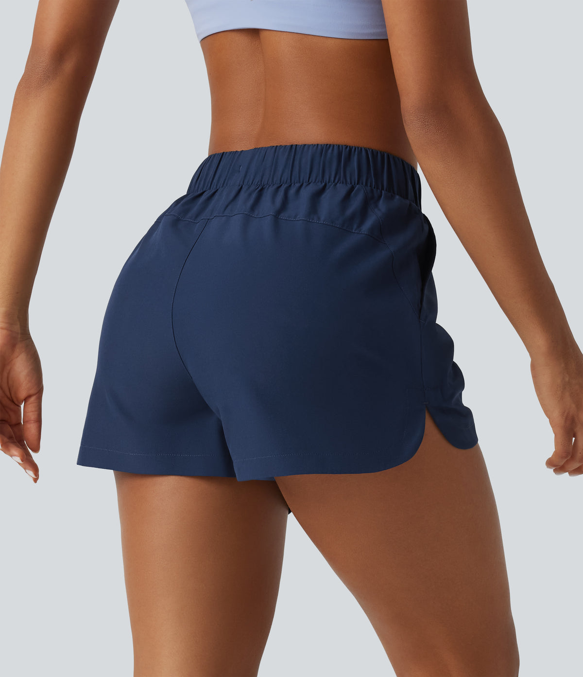 High Waisted Drawstring Workout Shorts 3" with Pockets — Deep Sapphire — view 2