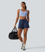 High Waisted Drawstring Workout Shorts 3" with Pockets — Deep Sapphire — view 6
