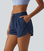 High Waisted Drawstring Workout Shorts 3" with Pockets — Deep Sapphire — view 4