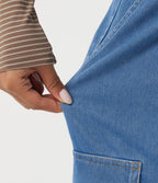 Mid Rise Drawstring Denim Casual Cotton Joggers with Pockets — Gulf Stream Blue Denim — view 8