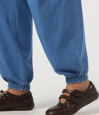 Mid Rise Drawstring Denim Casual Cotton Joggers with Pockets — Gulf Stream Blue Denim — view 7