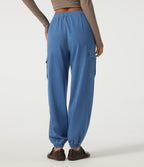 Mid Rise Drawstring Denim Casual Cotton Joggers with Pockets — Gulf Stream Blue Denim — view 2