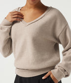 V Neck Long Sleeve Casual Jumper — Oatmeal Khaki — view 5