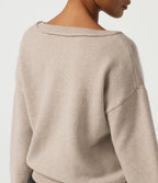 V Neck Long Sleeve Casual Jumper — Oatmeal Khaki — view 6