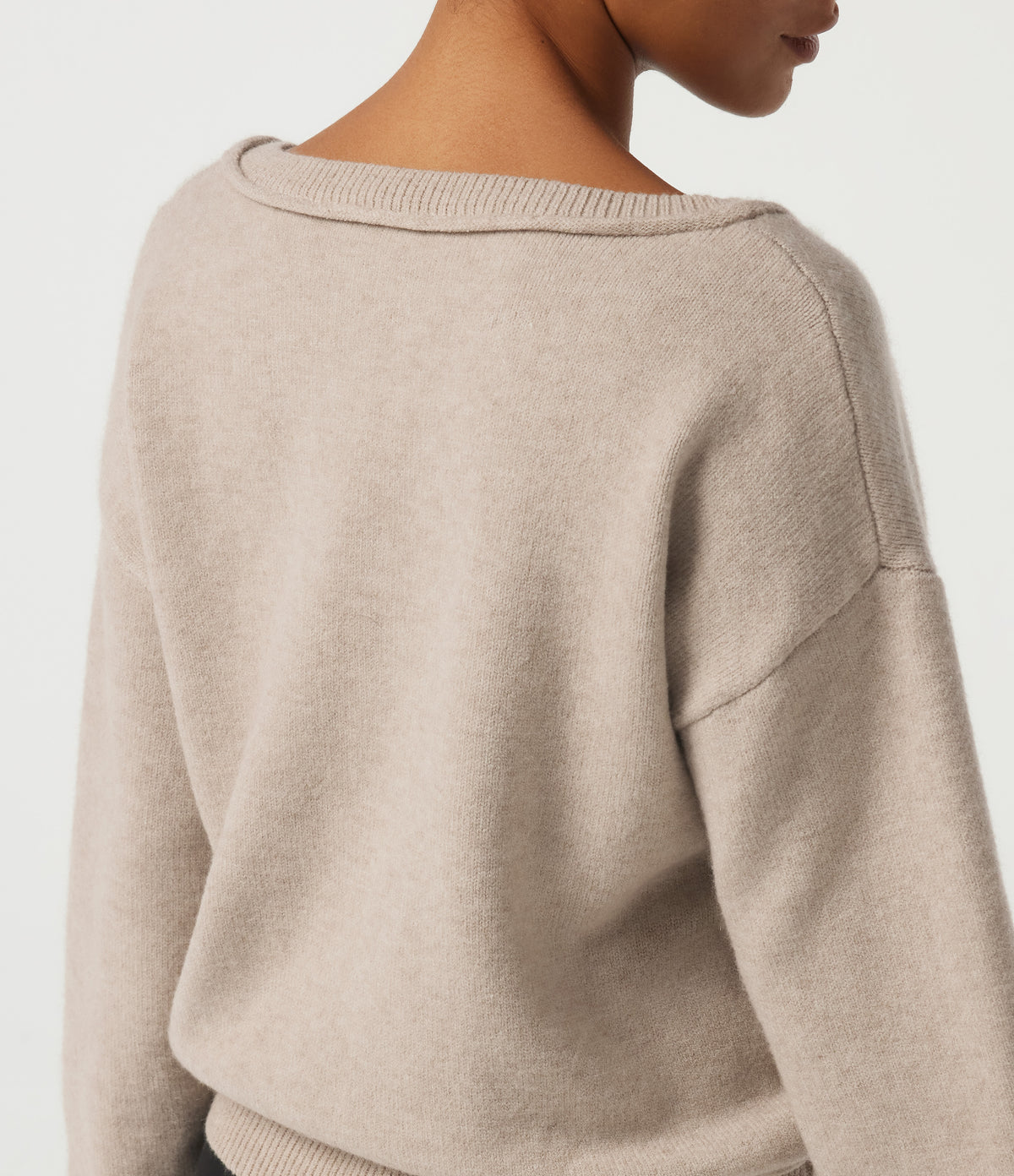 V Neck Long Sleeve Casual Jumper — Oatmeal Khaki — view 6