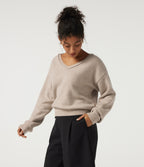 V Neck Long Sleeve Casual Jumper — Oatmeal Khaki — view 3