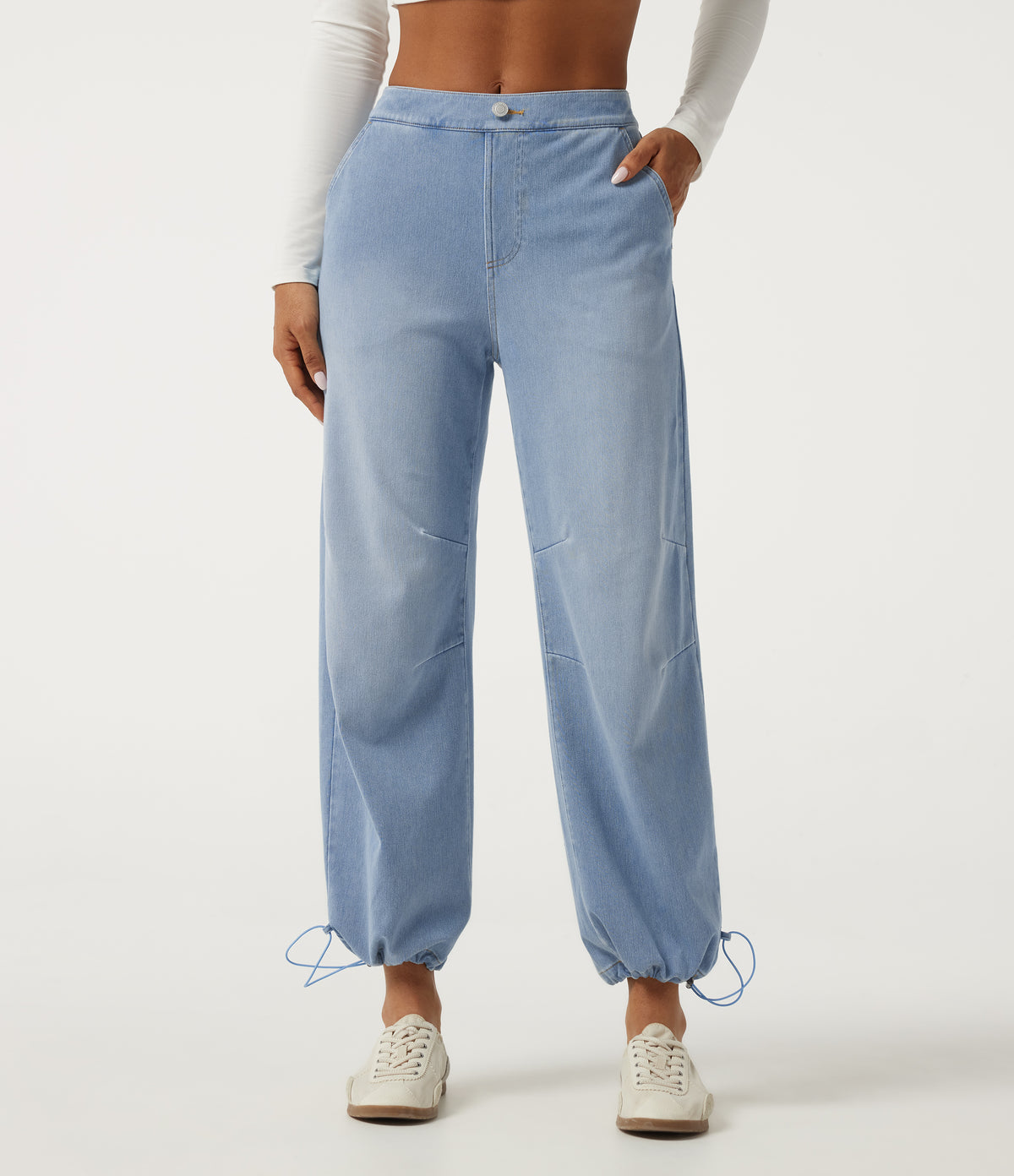 Mid Rise Barrel Leg Casual Jeans with Pockets — Ice Water Denim — view 1